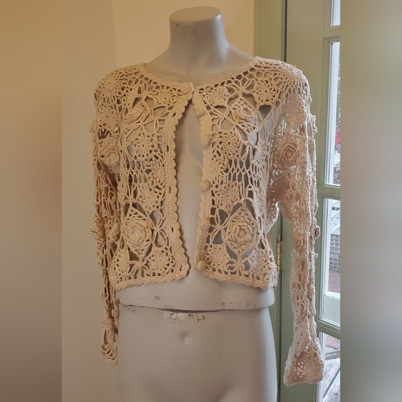 Crochet Flower Cardigan Sweater - Picture 2 of 6